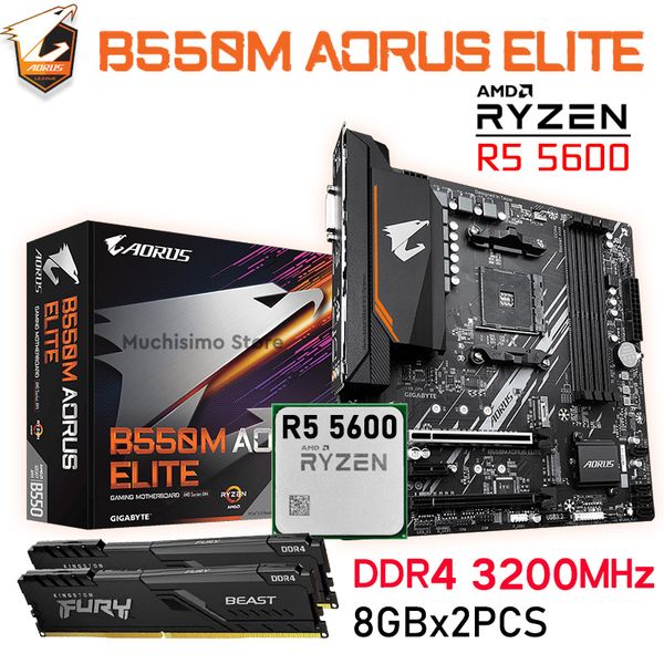 Gigabyte B550M AORUS ELITE AM4 Motherboard With AMD RYZEN 5 5600 AM4 Processor R5 5600 Ryzen Kit With 3200MHz 16GB RAM New