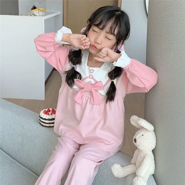 

pajamas spring autumn girls doll collar pajamas set princess style children's home clothes set baby girl sweet pink long-sleeved pajama, Blue;red