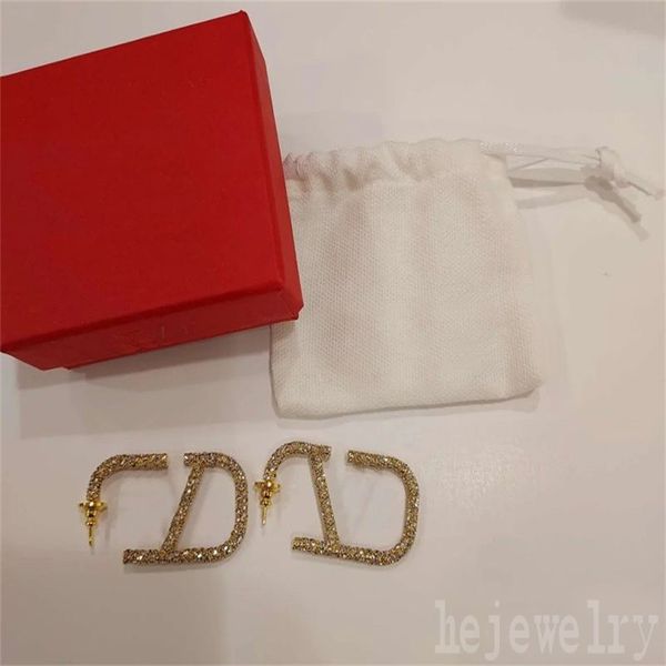 

thick gemstones classic simple designer earings lovers moissanite shiny iced put v letters pattern womens male luxury earrings romantic hype, Golden;silver