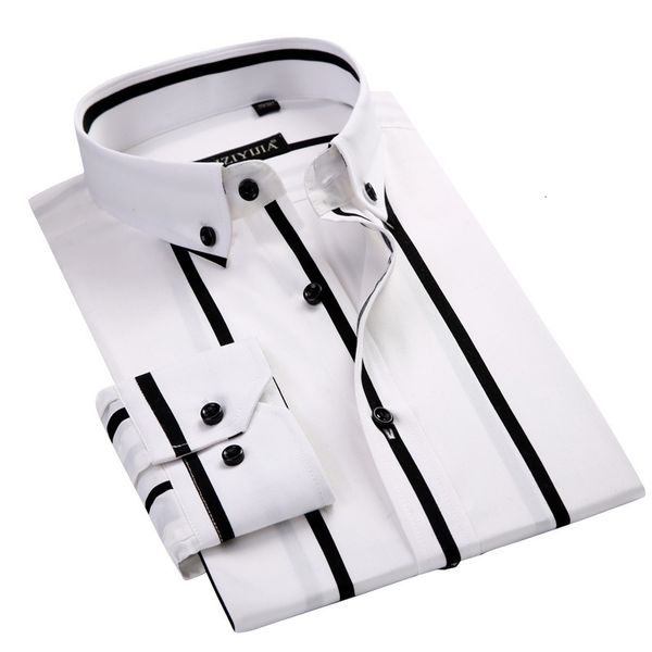 

men s casual shirts cotton stripe dress long sleeve button down collar slim fit smart no pocket 230309, White;black