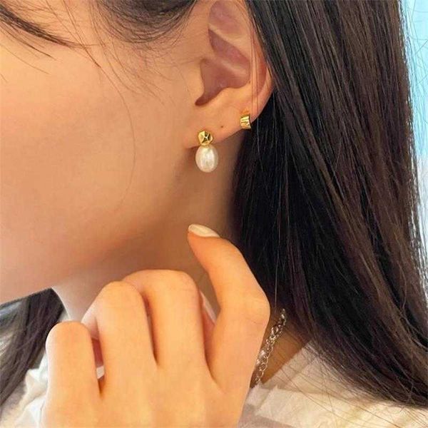 

earings s925 sterling silver freshwater pearl earrings irregular broken temperament girls light luxury fashion, Golden