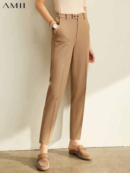 

women's pants capris amii spring summer pants female office lady solid high waist female trousers fashion straight suit pants for women, Black;white