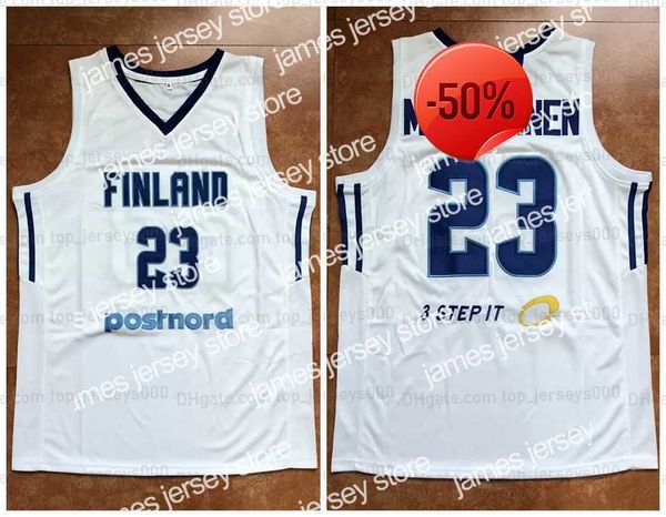 

college basketball wears custom lauri markkanen #23 team finland basketball jersey white sewn any name number size s-4xl, Black;red