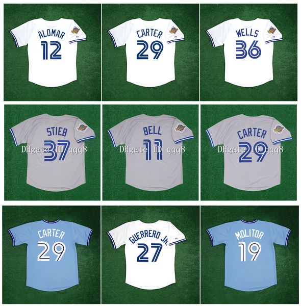 

roberto alomar blue jays baseball jersey 1992 toronto 1993 world series roy halladay george bell dave winfield jose bautista roger clemens j, Blue;black