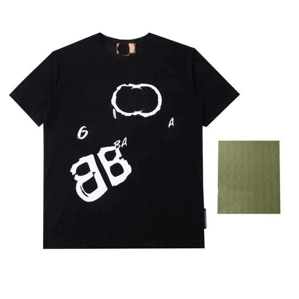 

2023 new men's fashion clothing summer casual fashion designer printed street short sleeve net red the same couple's edition model, White;black
