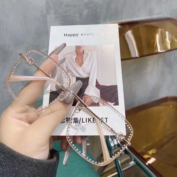 

rimless beauty glasses women's diamond cut edge exquisite personality prescription mirror fashion temperament women's glasses full, Silver