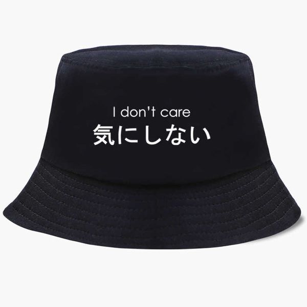 

hbp don't wide brim hats i care japanese letters print fisherman hat fishing cap bucket hats panama men women bob cotton chapeau sun pr, Blue;gray
