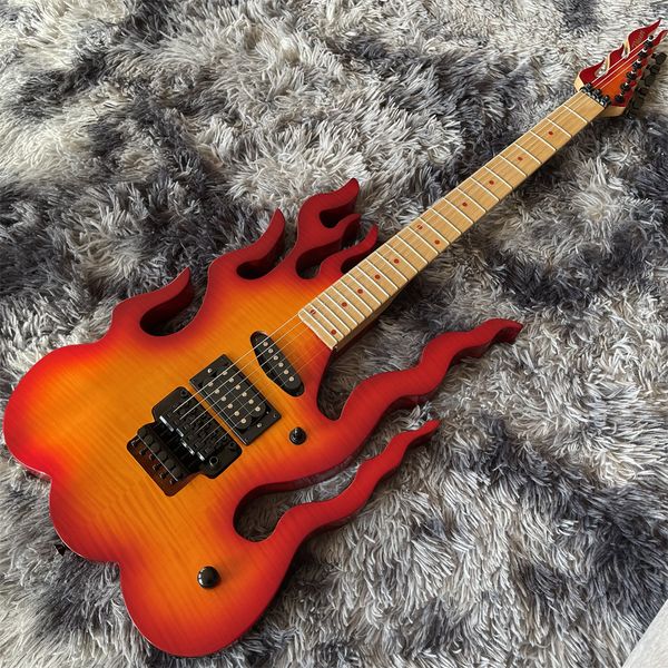 

fire shape electric guitar new arrival custom guitarra in sunburst color maple fingerboard black hardware guitars , guitarra eletrica