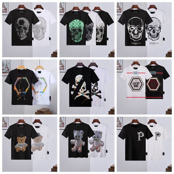 

men's t-shirts designer skull diamond t shirt short sleeve brand spring and summer high o-neck quality skulls tshirts tees #p14, White;black
