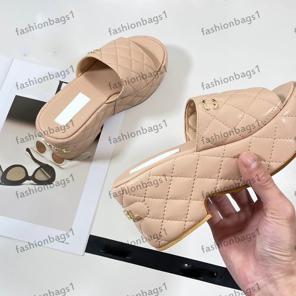 

classic womens platform sandals platform slippers pure leather beach shoes hardware metal buckle rubber casual shoes fisherman shoes party b, Black