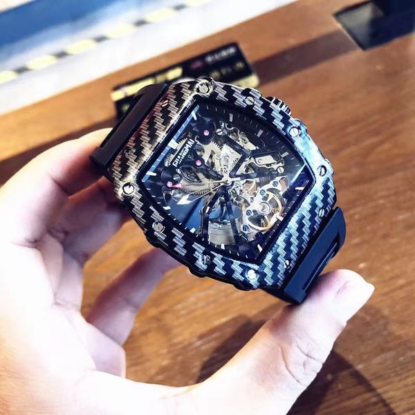 

2023 new concept hollowed out fully automatic mechanical watch tourbillon watch men's personality waterproof luminous watch, Slivery;golden