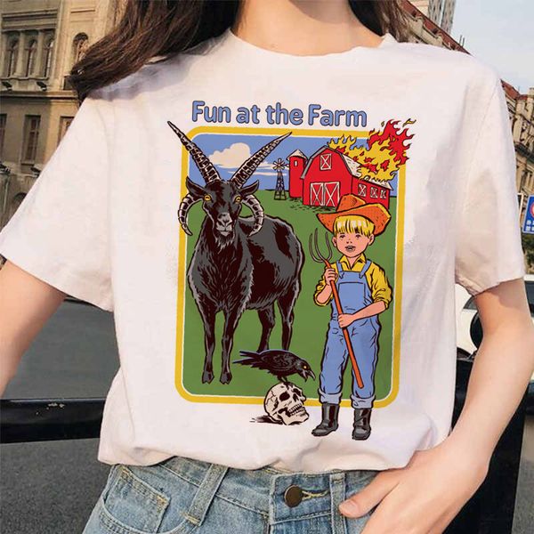 

women's tshirt lets summon demons aesthetics t shirt women summer casual harajuku cartoon print satan short sleeve camiseta mujer 2303, White