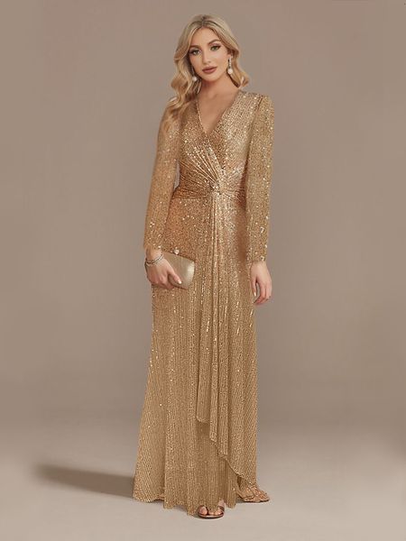 

party dresses lucyinlove luxury long sleeve vneck evening dress 2023 women wedding sequins for female guests blue prom cocktail 230310, White;black