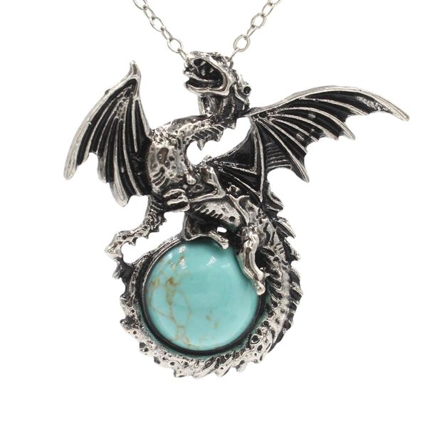 

fashion gemstone punk jewelry wing dragon natural quartz crystal stone pendant necklace for men gift, Silver