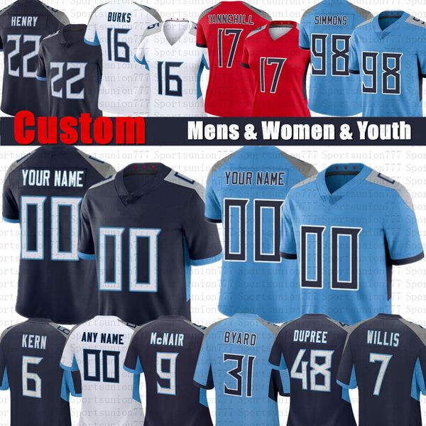 

8 will levis derrick henry custom football jerseys peter skoronski treylon burks jeffery simmons kevin byard eddie george steve mcnair isaia, Black;red
