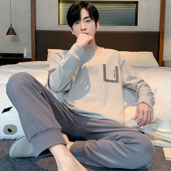 

men's sleepwear korean minimalist style man pajamas set long sleeve loungewear cotton sleepwear for boy leisure mens pijamas fashion ho, Black;brown