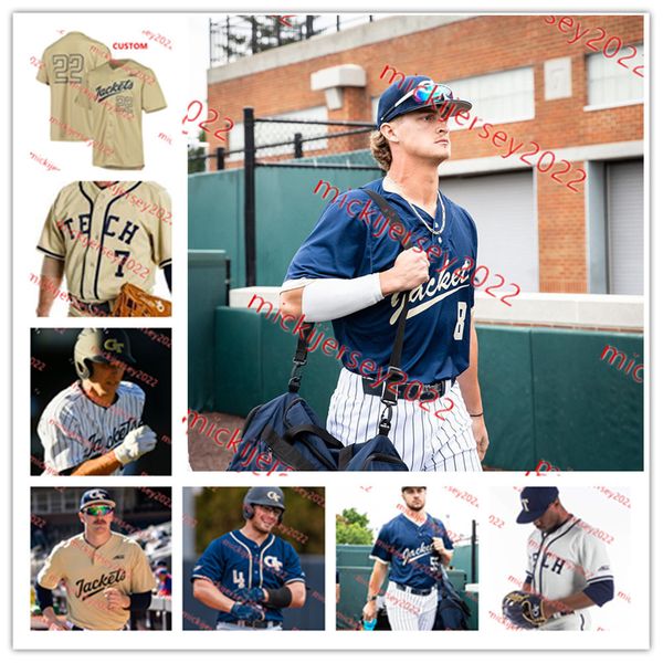 

custom stitched georgia tech baseball jersey 22 baron radcliff 42 justyn-henry malloy 20 cole mcnamee nicholas romano georgia tech yellow ja, Black