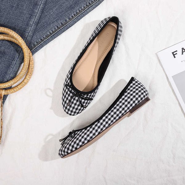 

dress shoes mixed colors plaid flats shoes women butterfly knot slip on shoes for women round toe ladies loafers j230310, Black