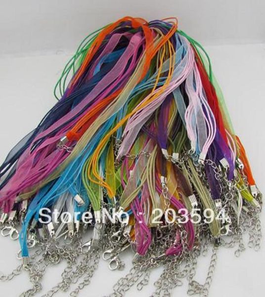 

whole 100pcs mix color silk organza ribbon voile necklace cord waxed necklace cord3241952, White;red