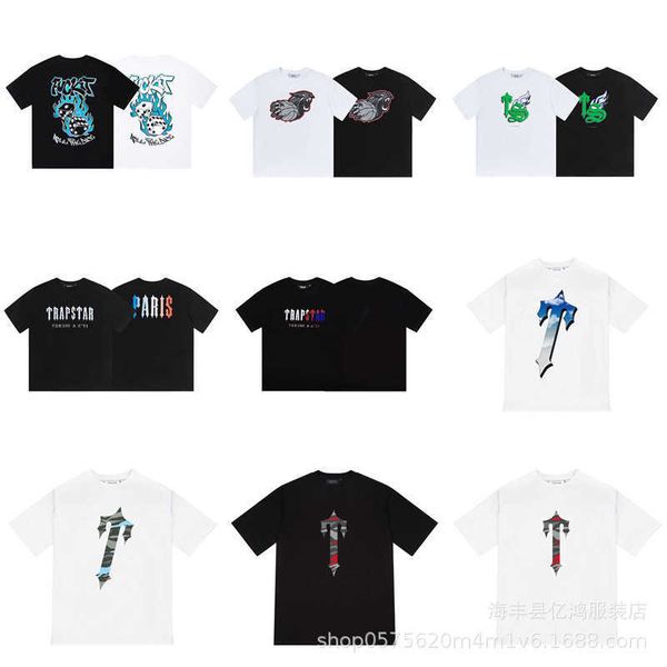 

trapstar short sleeve classic t-letter leopard cartoon print loose couple versatile t-shirt men, Black;white