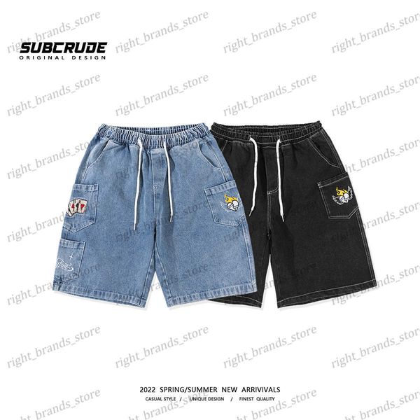 

men's shorts hip-hop embroidered denim shorts for men and women street loose wide leg lovers work clothes capris summer t230311, White;black