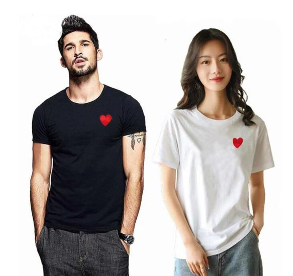 

(have eye) summer men women t shirt embroidery heart round neck short sleeve cotton solid t-shirts couples casual pullover shirt, White;black