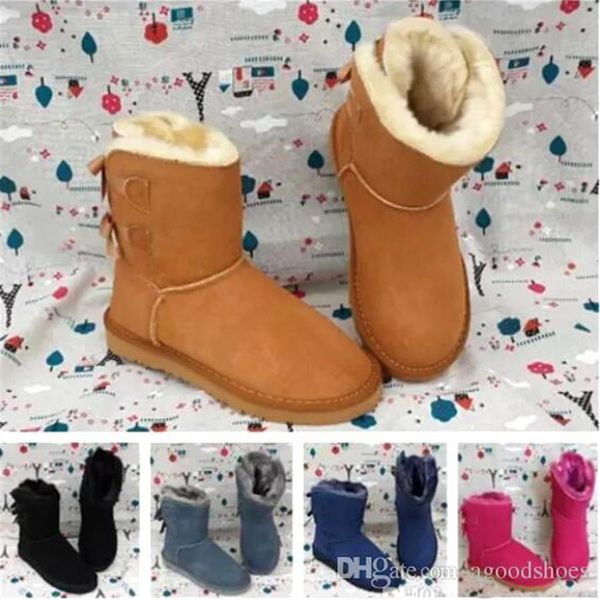 

2018 christmas new australia classic tall winter boots real leather bailey bowknot women's bailey bow snow boots shoes bo257t, Black
