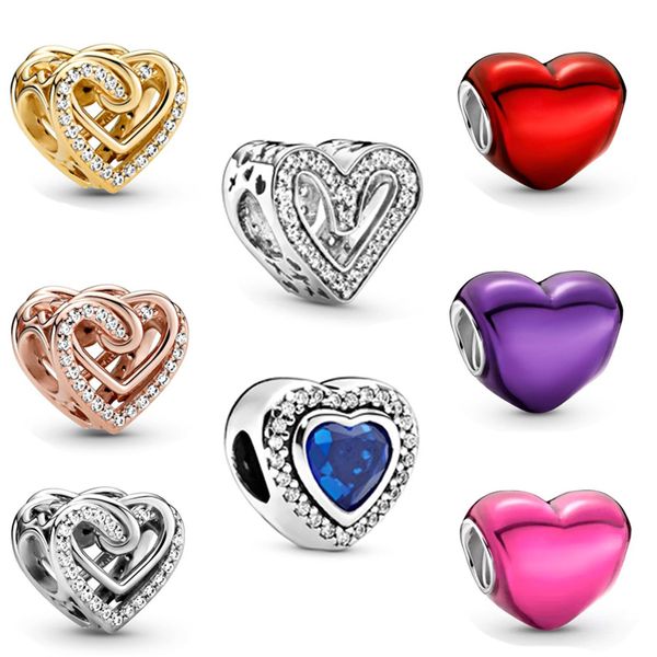 

s925 sterling silver foaming heart charm bead necklace charm is suitable for pandora diy women's bracelet diy fashion jewelry ing, Bronze;silver