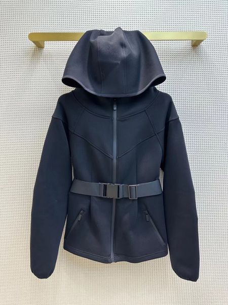 

women's jackets black hooded fashion jacket zipper fly slim belt casual coat 230310, Black;brown
