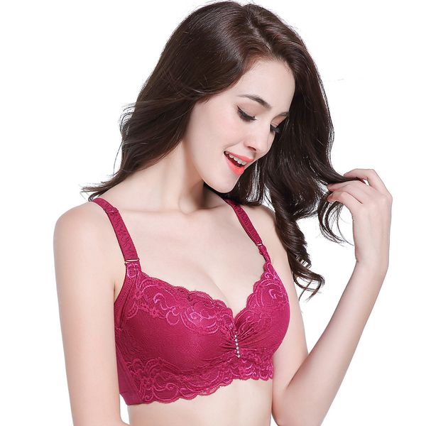 

lace adjustable large bra with steel ring to gather thin women's bra underwear, Red;black