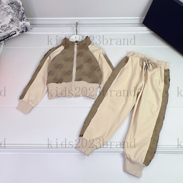 

2023 brand designer boys sports sets fashion children jackets with long pants two pieces sets denim stitching kids spor tracksuits high end, White