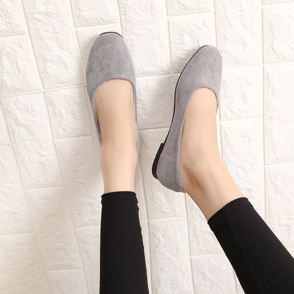 

2023 square slippers head single shoes fashion flat women's suede shallow mouth single shoes women's shoes 08, Black
