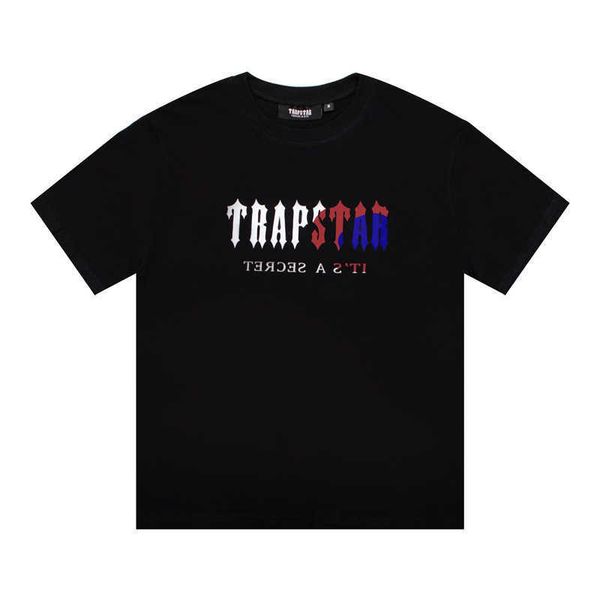 

high street hip-hop trapstar gradient letter printing short sleeve t-shirt cotton casual loose men and women short sleeve fashion, Black;white