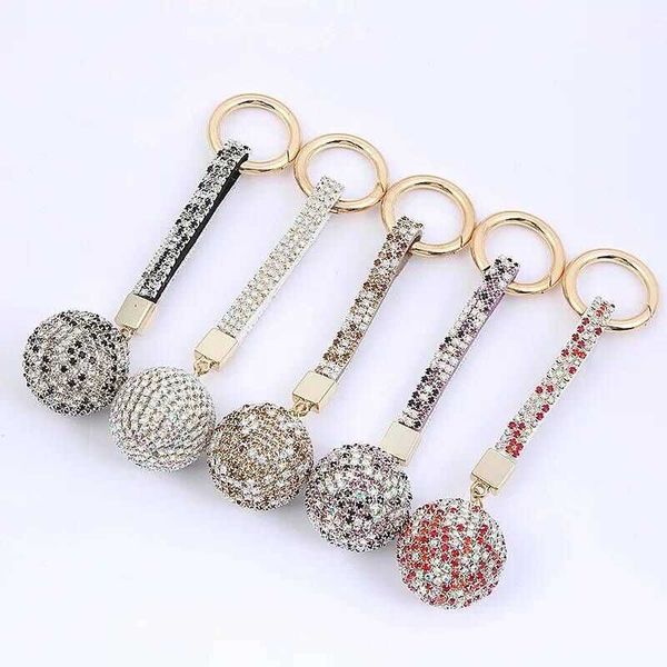 

key rings new strass rhinestone leather strap crystal ball car keychain charm pendant key ring for women r230311, Slivery;golden