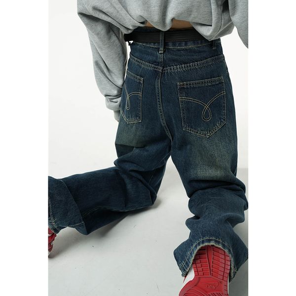 

women's jeans winter vintage blue high waist women jeans american fashion streetwear wide leg female denim trouser straight baggy denim