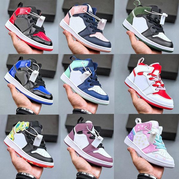 

infants 1 kids basketball shoes 1s toddler pine green game royal scotts obsidian chicago bred red blue patent leather sneakers multicolor ti, Black