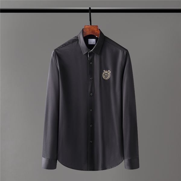 

designer shirt men's high elastic wrinkle proof long sleeve luxury cotton sweatwicking business casual shirt fashion circle brand polo, White;black