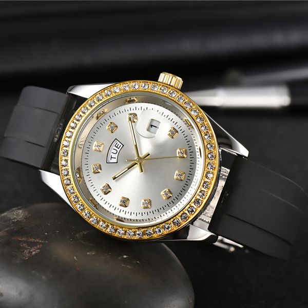 

watches wristwatches full wrist male crystal style 40 mm date luxury rubber band quartz clock x298, Silver