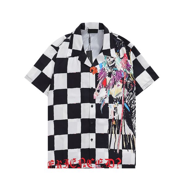 

23ss men designer blouses casual shirts fashion letter print slik bowling shirt mens dress shirts summer short sleeve streetwear tees shirt, White;black