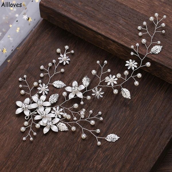 

alloy flower pearls tiara bridal headpieces wedding headband hair comb clip women hair jewelry rhinestone bride headdress prom events hair a, Silver