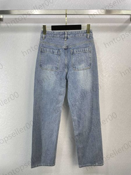 

designer jeans pants womens summer fashion casual three-dimensional loose classic versatile jeans studded logo embroidered design custom tex, Blue