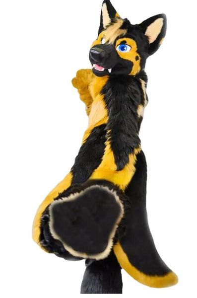 

cospaly costume medium length fur husky dog fox mascot costume walking halloween christmas large-scale activity suit role play, Red;yellow
