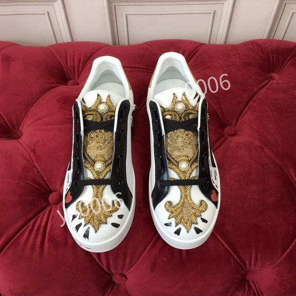 

2023 luxury fashion brands sneakers casual shoes men's printed calfskin crown embroidery gold-plated casual walking luxurious trainers, Black