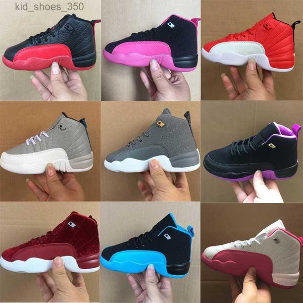 

kids basketball shoes jumpman 12s 12 ps flu game black deadly pink gym red athletic sneakers kid shoe