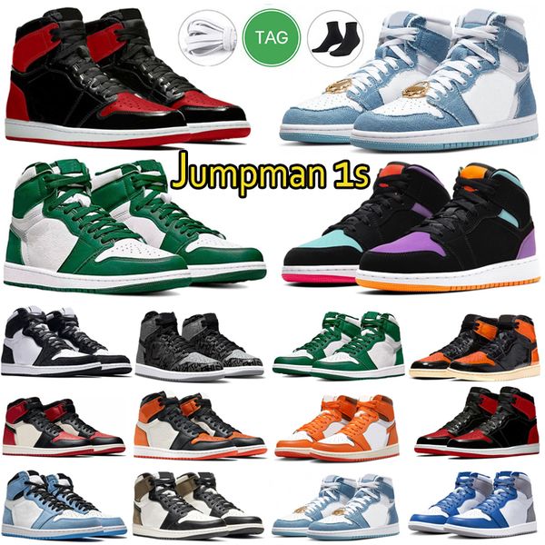 

men women basketball shoes lows 1s flat 1 patent university blue dark pine green panda black white walking shoe sports jumpman sneakers trai