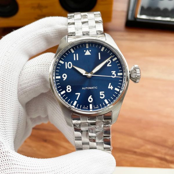 

fine men's pilot series business leisure watch automatic mechanical luminous 43mm mineral coated glass, Slivery;brown