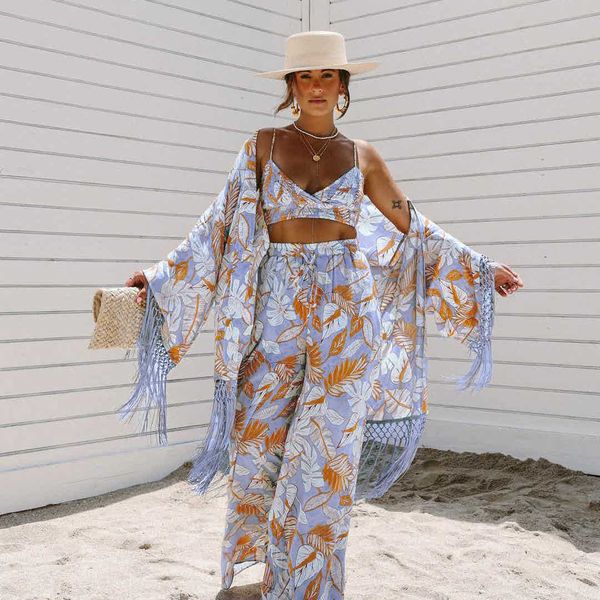

women's swimwear 2023 print long cover up swimsuit tassels cover-up pareo beach caftans dress women summer wear tunic y230311, White;black