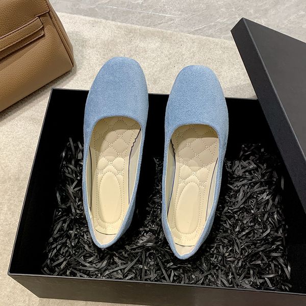 

2023 square slippers head single shoes fashion flat women's suede shallow mouth single shoes women's shoes 03, Black