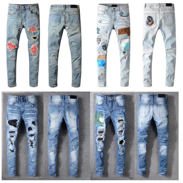 

fashion designer skinny mens jeans straight slim elastic jean men casual biker male stretch denim trouser classic army green black blue