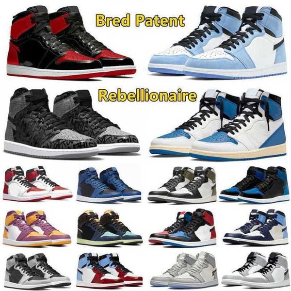 

jumpman 1s mens 1 retro basketball shoes bred patent university blue ts x fragment rebellionaire dark mocha blue royal chicago men women 7bh, Black